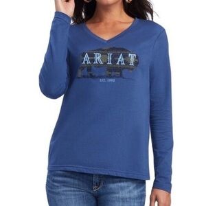 Ariat Buffalo est 1993 graphic logo long sleeve v-neck tee shirt NWT Size L XXL